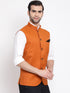 Orange Cotton Blend Twill Nehru Jacket